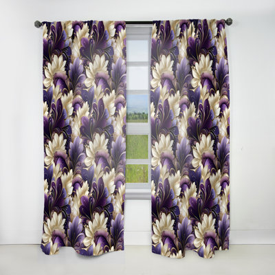 Damask Purple And White Art Deco Pattern - Damask Curtain - Velvet Room Darkening - 1 panel