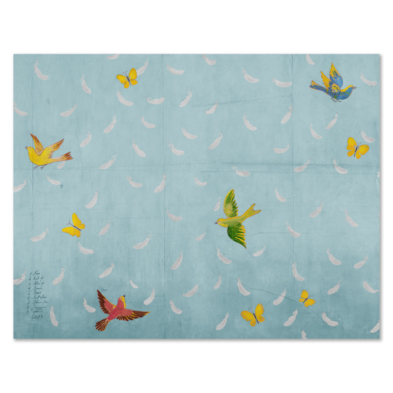 Blue Feathers Print by Paule Marrot, Unframed, 42" H x 54" W x 1.25" D
