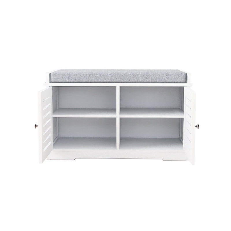 Banc de rangement pour chaussures à 2 portes de grange avec siège rembourré - Blanc