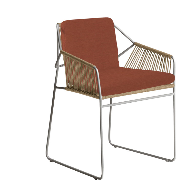 Chaise de patio avec coussin Sandur, Toile brique, Corde argile / structure en acier inoxydable