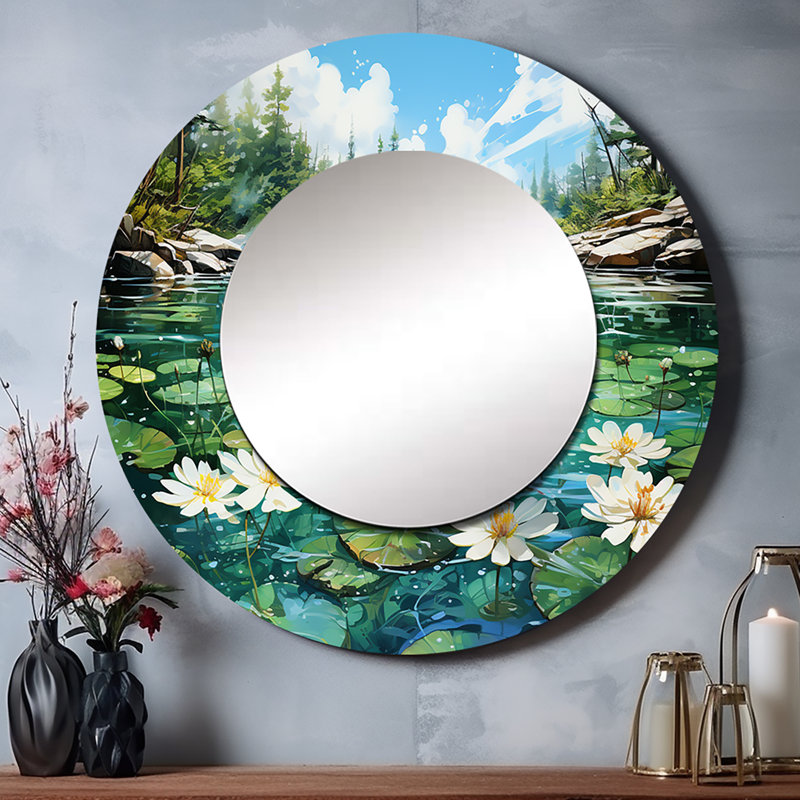 «Canada Lakeside Tranquility I - Canada», miroir mural rond vert, reproduction d'art en métal, 23 po x 23 po