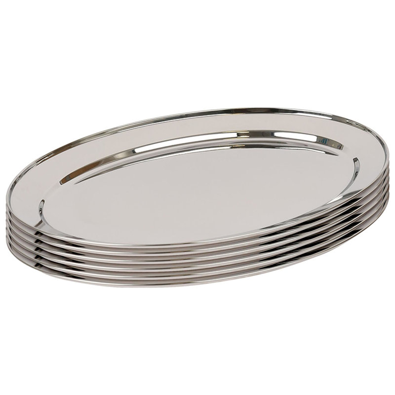 Argon Tableware - Oval Stainless Steel Serving Platters - Set of 6, 3cm H x 60cm L x 60cm W
