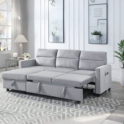Canapé-lit modulaire réversible de 82 po en tissu avec méridienne de rangement