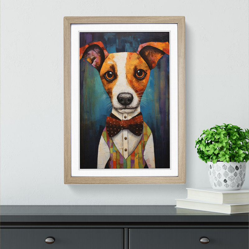 Jack Russell Dadaism No.2 1 Piece Single Picture Frame Wall Art, 34cm H x 25cm W x 2cm D, Oak