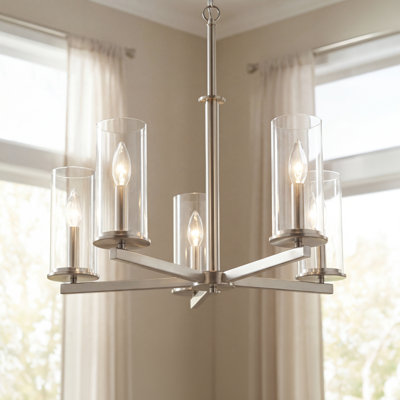 Crosby 5-Light Brushed Nickel Chandelier with Clear Glass Shades