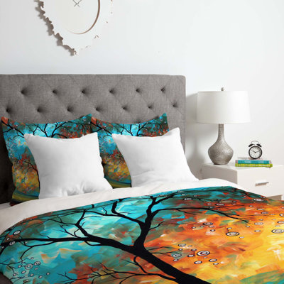 Ensemble de housse de couette en microfibre bleu / orange / jaune Aqua Burn