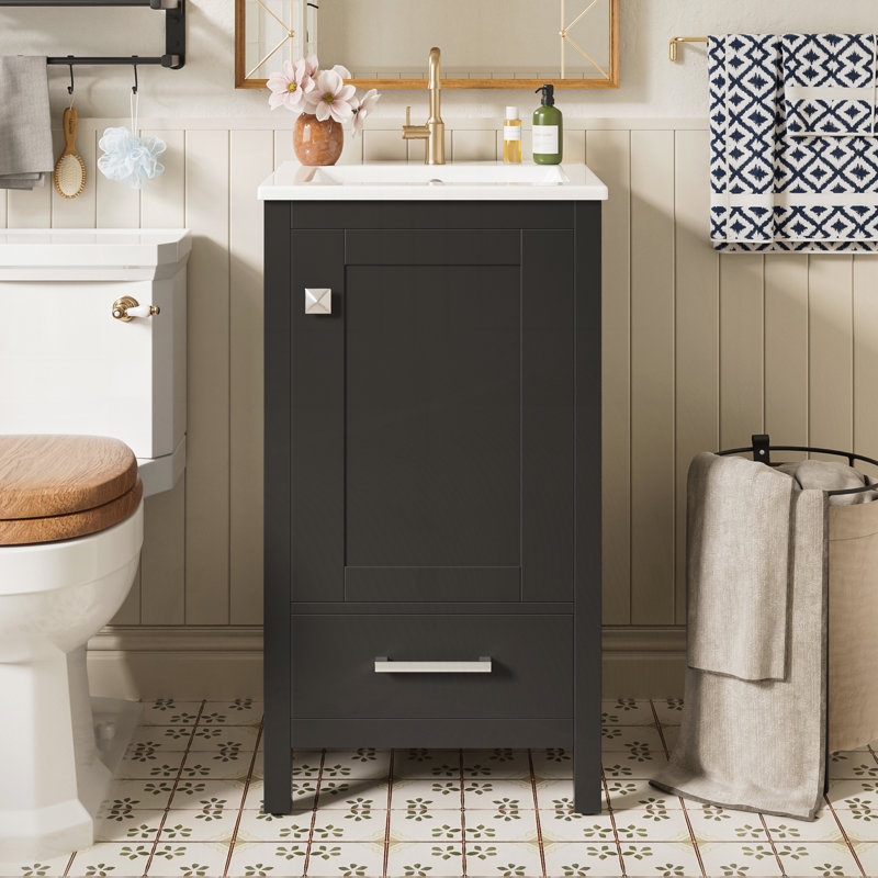 Meuble-lavabo moderne de 18 pouces avec lavabo en céramique, Noir