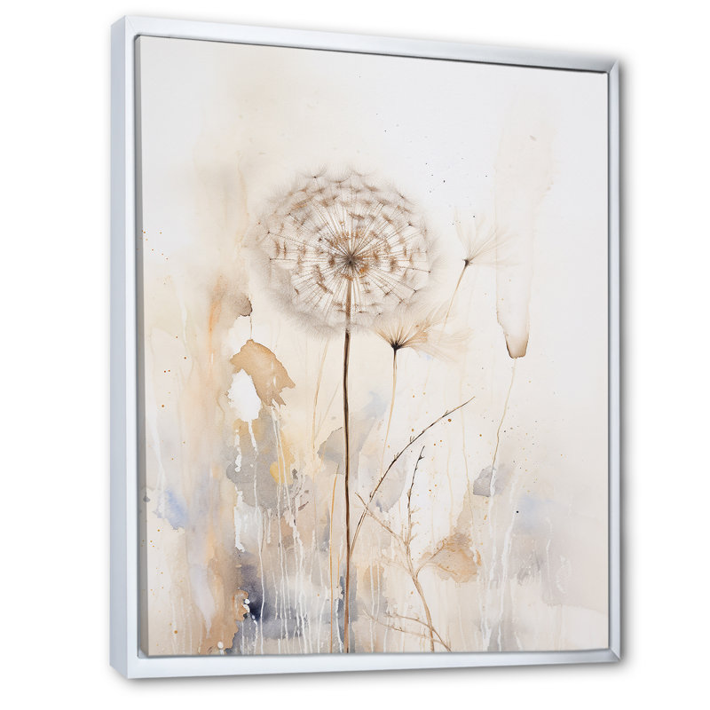 Dandelion Mute Tone II, reproduction d'art sur toile, H 32 po x l 24 po x P 1 po, Cadre flottant blanc