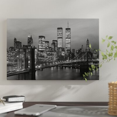 1980s New York City Lower Manhattan Skyline Brooklyn Bridge World Trade Center' - Wrapped Canvas Photograph Print -  The Twillery Co.®, 6BD3FAD74E004FD9BCF015FC0D155AA5