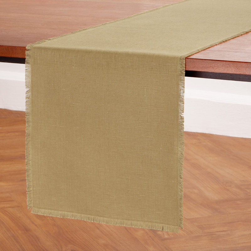 Fringe - 100% Pure Linen Table Runner, 108" x 14" Rectangle, Kelp