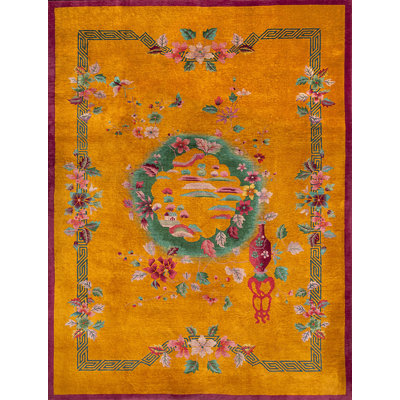 Happy Gold Color Antique Room Size Chinese Art Deco Carpet
