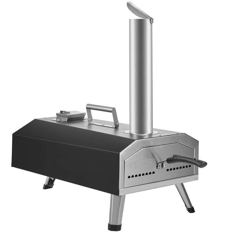 VEVOR 12-Inch Black and Stainless Steel Gas and Wood Outdoor Pizza Oven