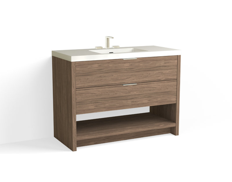 Vue 48" W Freestanding Single Bathroom Vanity, Glossy White/8" Widespread, Nocino, Polished Nickel