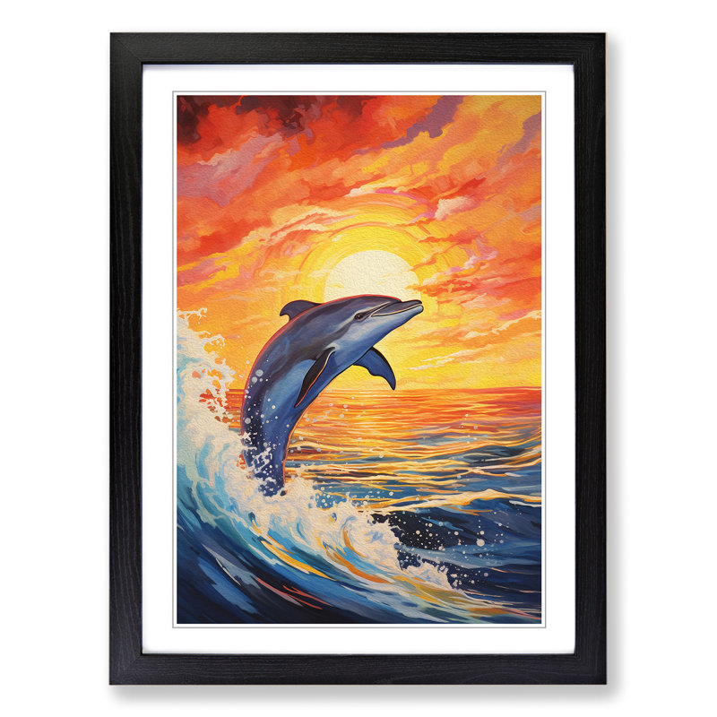 Dolphin Expressionism - Single Picture Frame Print on Wood, Black Framed, 34cm H x 25cm W