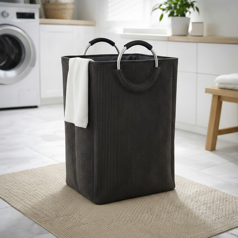 Panier à linge en velours côtelé 55L, Gris