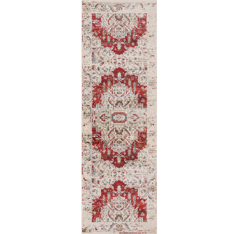 Diantha Medallion Polypropylene Indoor Area Rug, Runner 2'7" x 8', Red