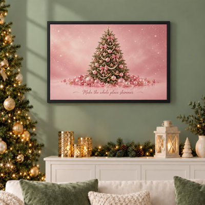 Arbre rose avec des ornements chatoyants, art mural de Noël