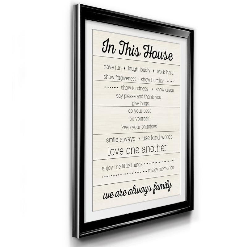 In This House - Reproduction d'art textuel sur papier encadré, H 30,5 po x l 42,5 po x P 1,5 po, Noir