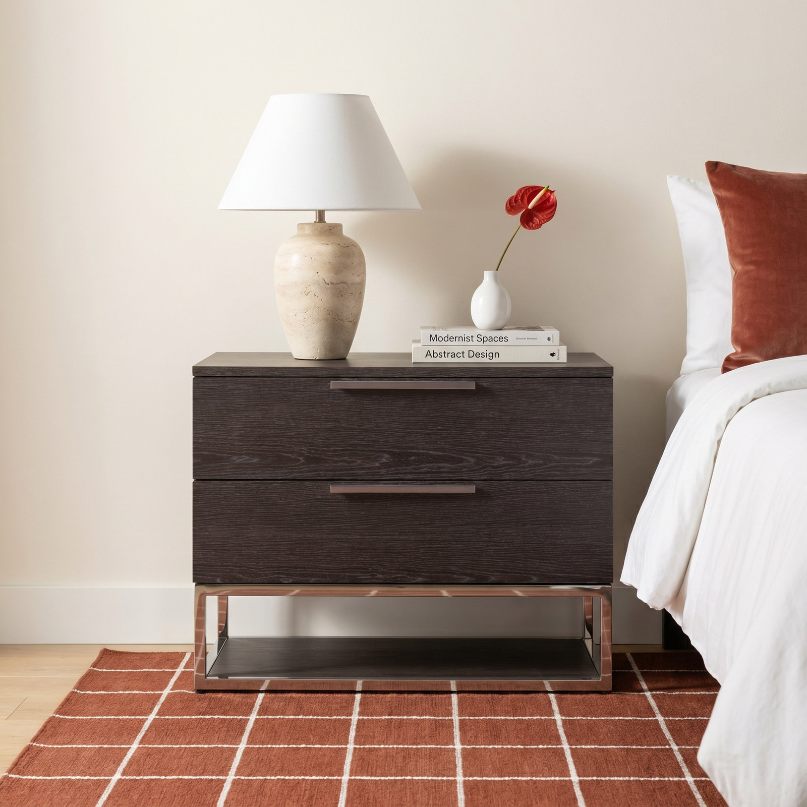 2-Drawer Mixed Material Nightstand, Gray Elm