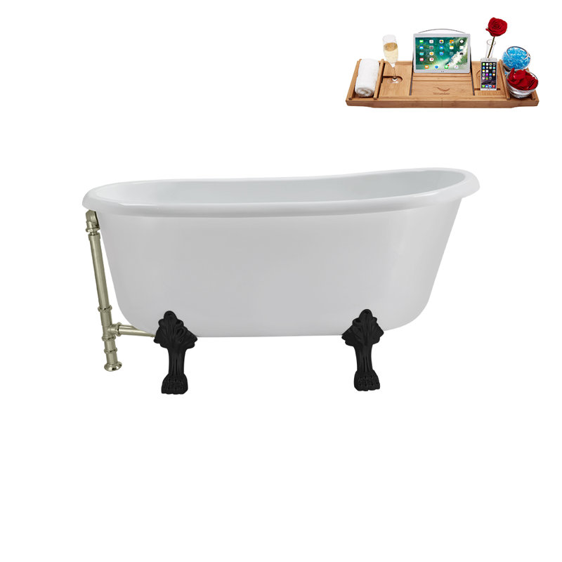 57.5'' x 29.5'' Soaking Acrylic Bathtub, Brushed Nickel, Matte Black