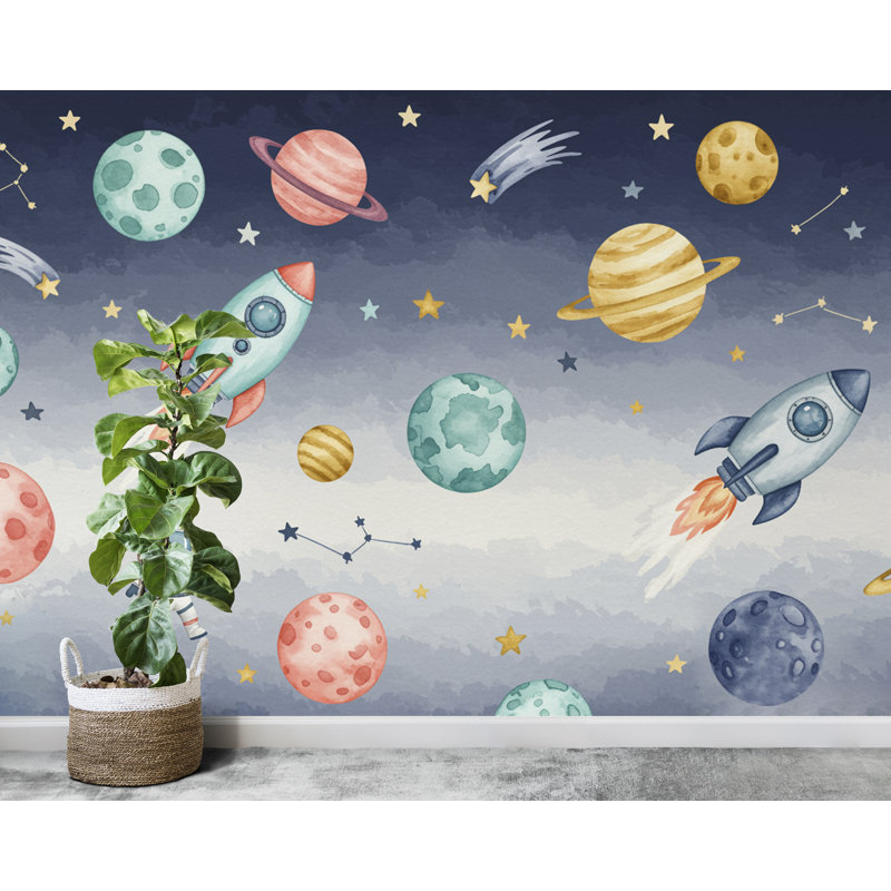 Adhésif décoratif fusée spatiale | Murale planète espace | Papier peint Outer Space | Étoiles et planètes, art mural | Art astronomique de chambre 712RS (Peel-N-Stick) RS712