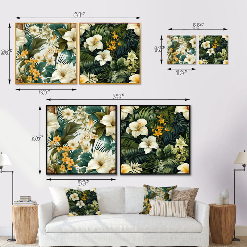 Heinrike - ensemble de 2 collages floraux carrés, Cadre flottant noir, H 16 po x l 33 po
