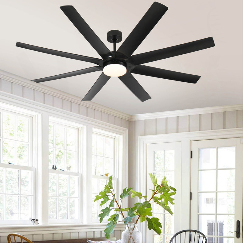 72 Inch Industrial DC Motor Ceiling Fan With Light, Large Ceiling Fan With 8 Reversible Blades, 3 Downrods, 6-Speed Remote Control, Home Or Commercial Ceiling Fans For Porch/Garage/Shop, Black