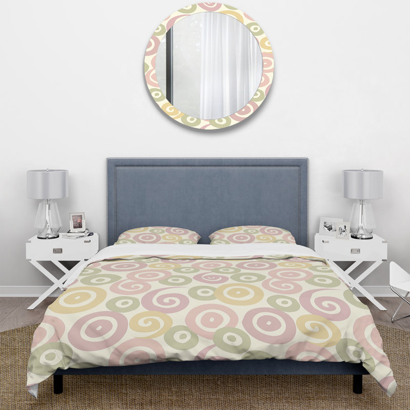 Ensemble de housse de couette jaune et rose Boho Spirals I - Boho, King Duvet Cover + 2 King Shams