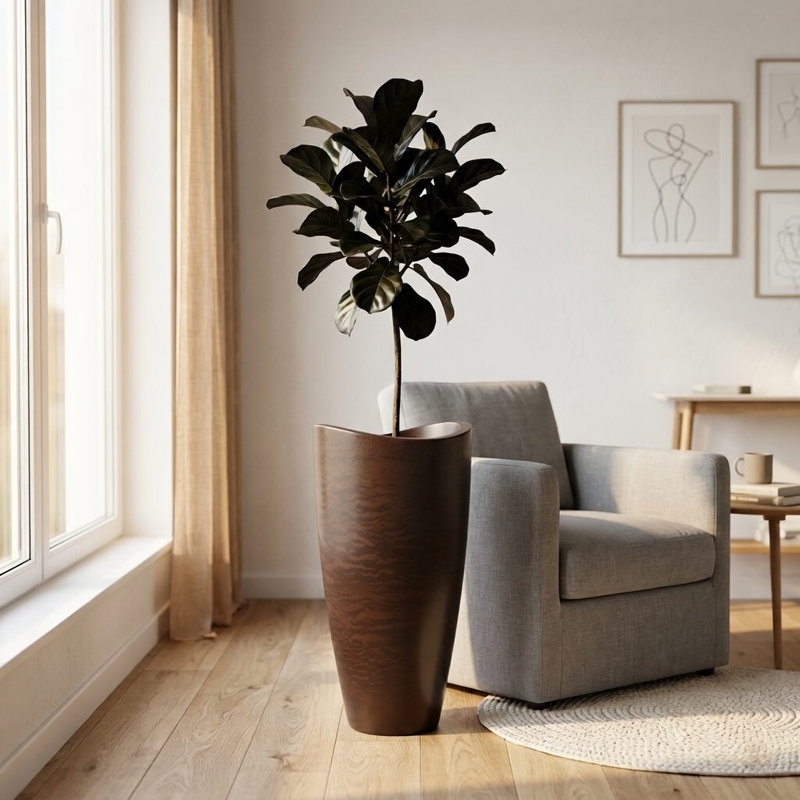 Pot à fleurs rond Vinisha ECOBO EcoFriendly, H 31,5 po x l 15,7 po x P 15,7 po, Brun