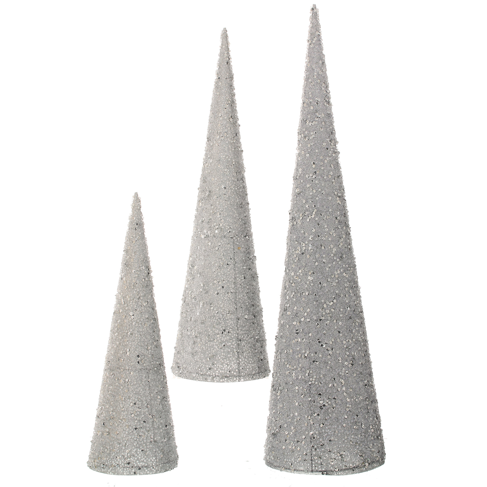 Shaded Sequin Cone Tree Set of 3, Silver