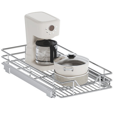 12.5" W x 21.5" D Pull Out Cabinet Organizer, Single-Tier Heavy-Duty Slide-Out Drawer for Kitchen Base Cabinets, Chrome