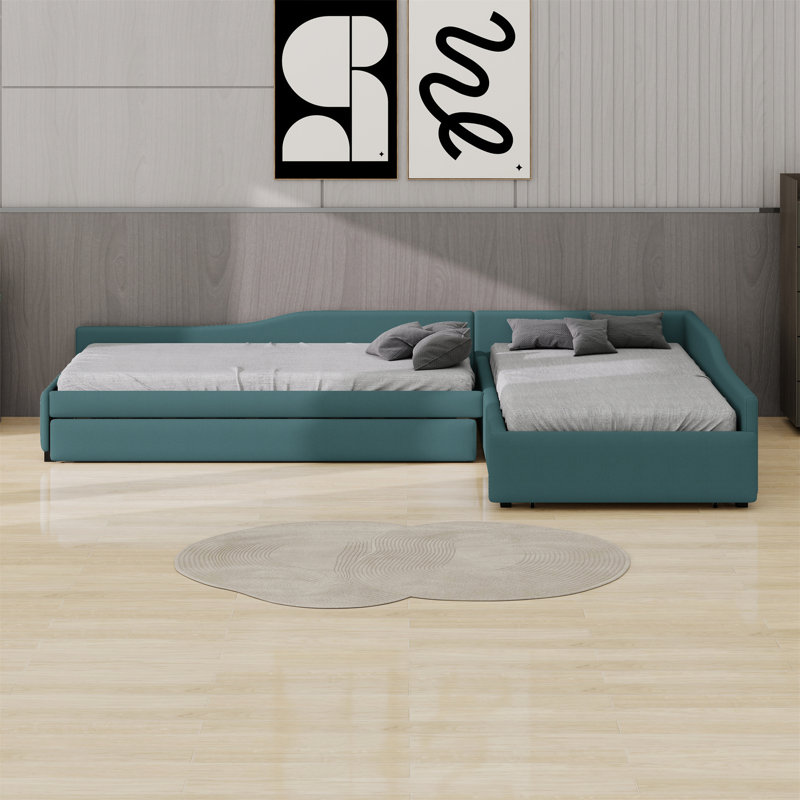 Upholstered Double Daybed With Trundle And Drawer, Green