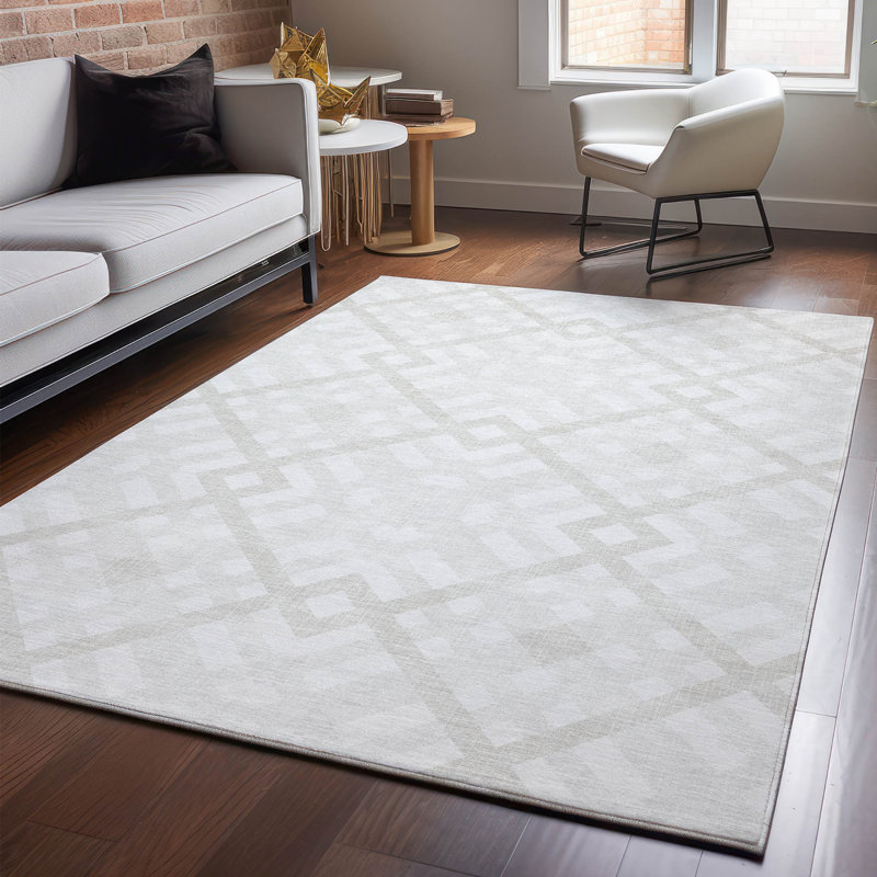 Premium Machine Washable Mayfield AMF616 Geometric Rug, 10' x 14', Ivory