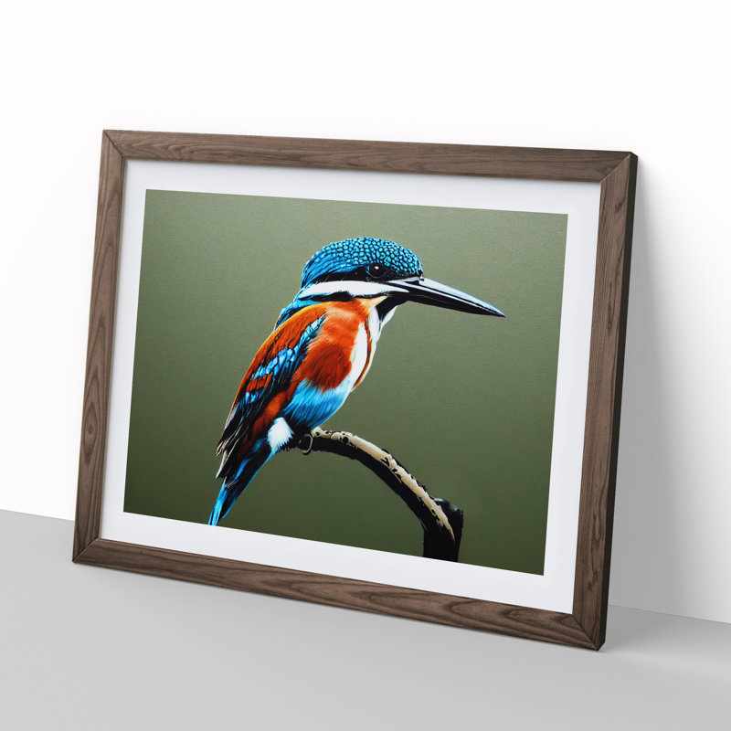 Irresistible Kingfisher Bird - Single Picture Frame Print, 46cm H x 64cm W x 2cm D, Walnut