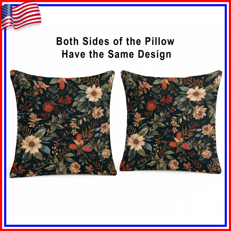 Dark Floral Pattern Double Sided Throw Pillows, 16 x 16 inches