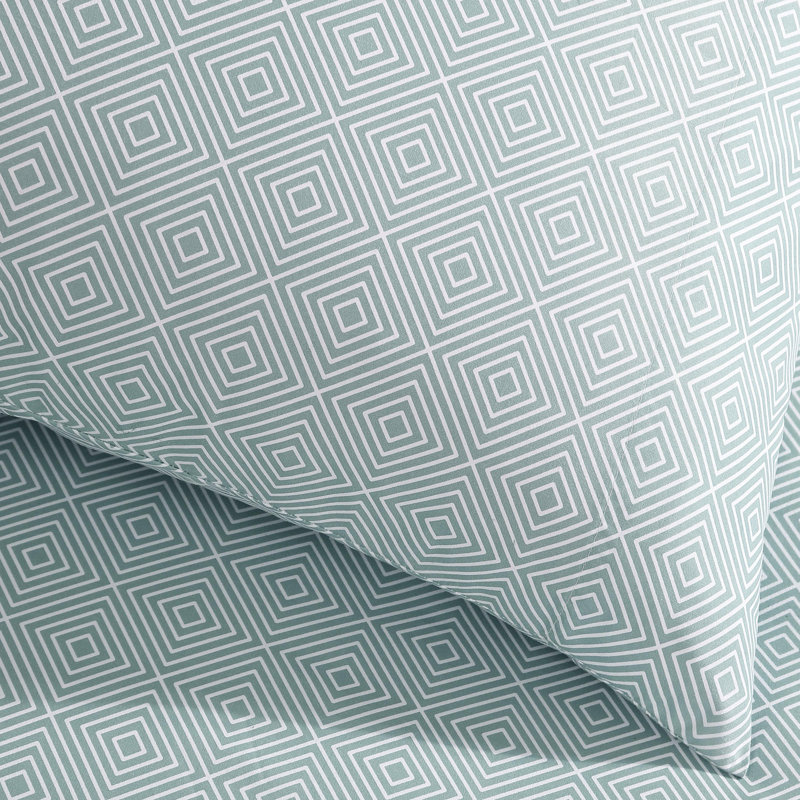 Twin XL Diamond Printed Green-Gray Microfiber Sheet Set