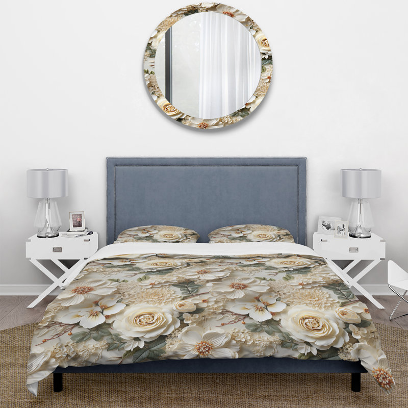 Ensemble de housse de couette Vintage Ivory Floral Lace Romance Radiance I, Housse de couette simple + 1 taie décorative stan