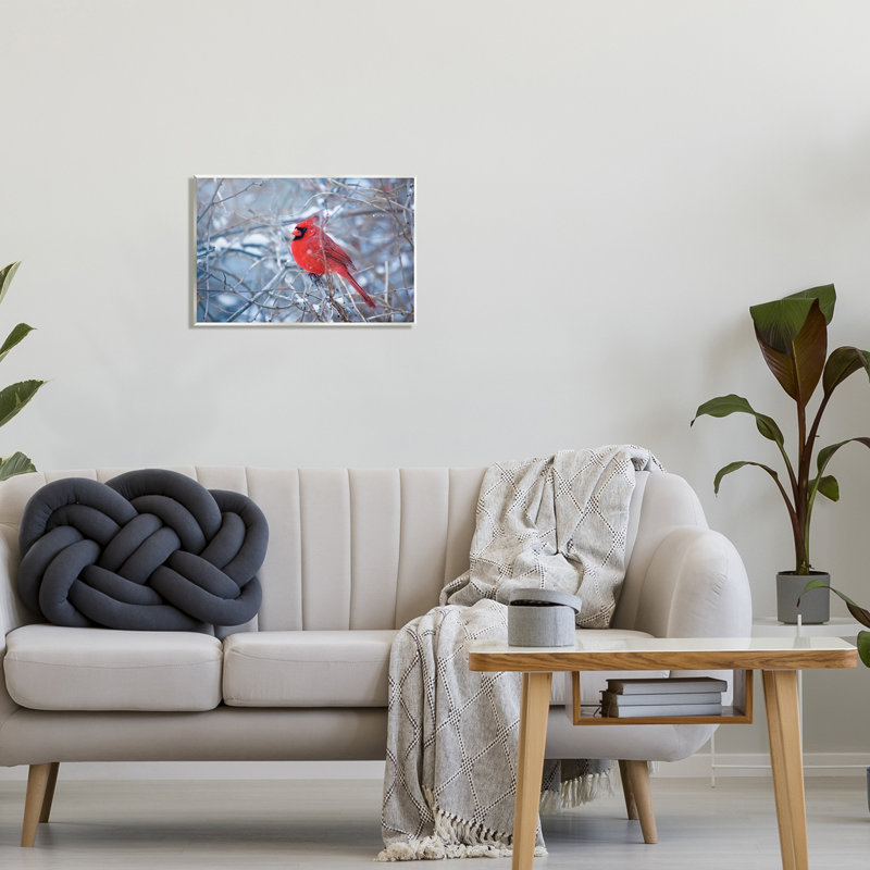 «Cardinal In Winter Branches On MDF» par Karen Burke, reproduction, H 13 po x l 19 po x P 0,5 po