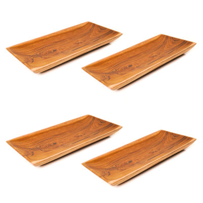Rectangular Teak Wood Plate - Small (Set Of 4)