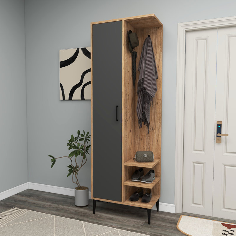 Anabal Hall Tree 60cm Wide with Shoe Storage, Atlantic Pine/Anthracite