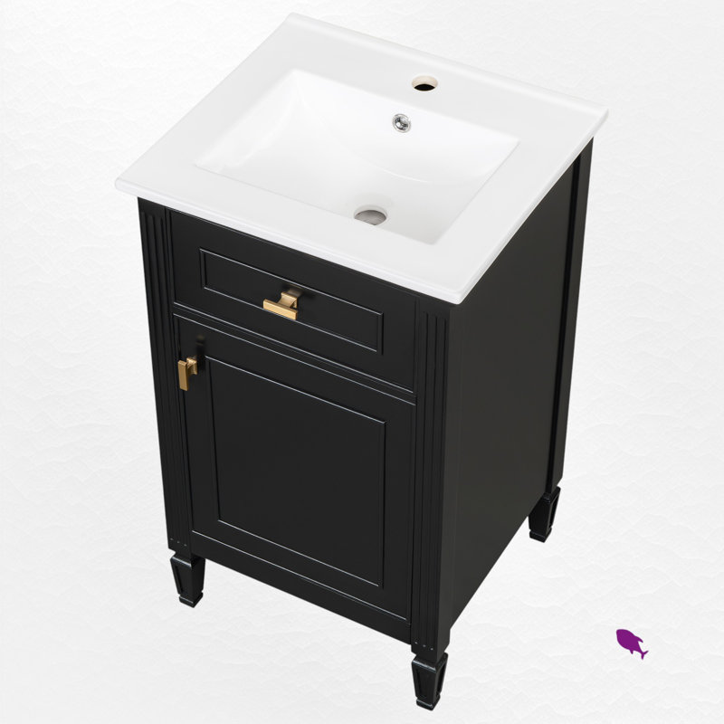 20" Single Bathroom Vanity Set With Ceramic Top, Black