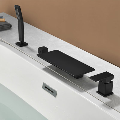 4 Hole Deck Mount Tub Faucet With Hand Shower Waterfall Bathtub Faucet Brass Single Handle Tub Fillers With Valve