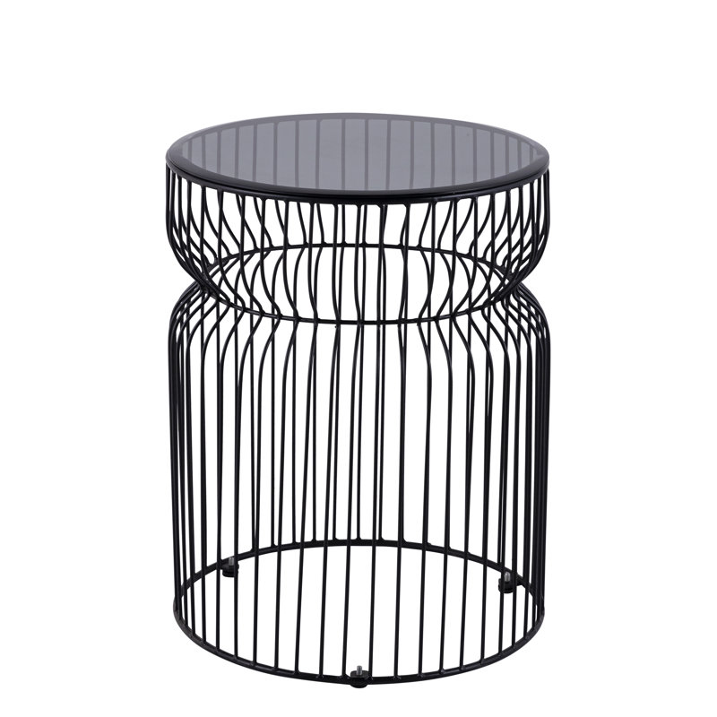 End Table - Glass Top with Metal Base, Black