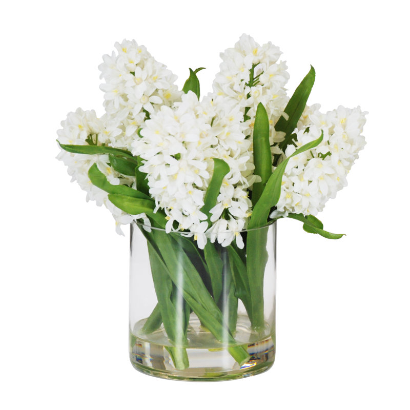 Hyacinths Floral Arrangement in Round Glass Vase, White