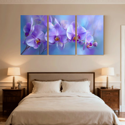 Plantes et fleurs, orchidée mauve, ensemble de 3 impressions sur toile