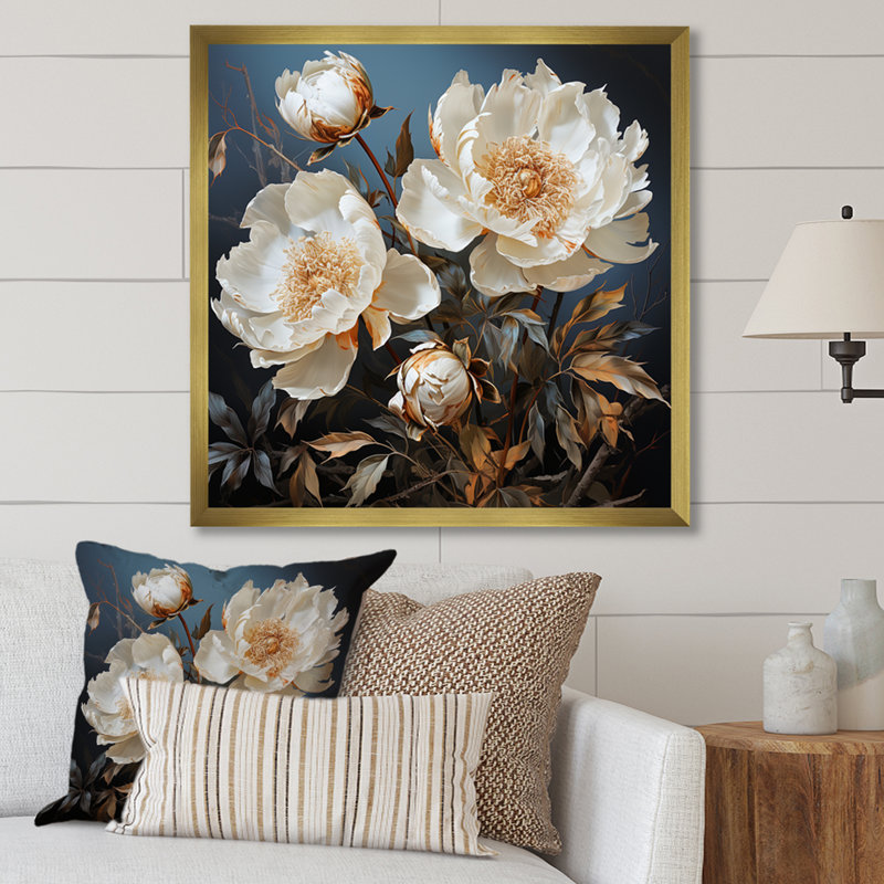 Elegant Peony Dreamscape II, reproduction d'art sur toile, H 16 po x l 16 po x P 1 po, Cadre doré simple