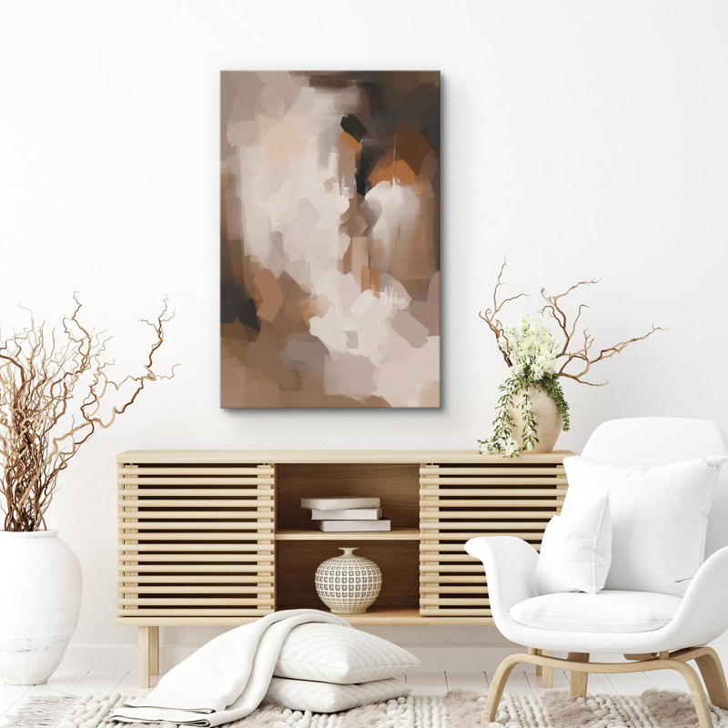 Abstract Colorful Strokes Grunge Watercolor Brown Minimalism Contemporary Nordic Neutral Wall Decor On Canvas Print