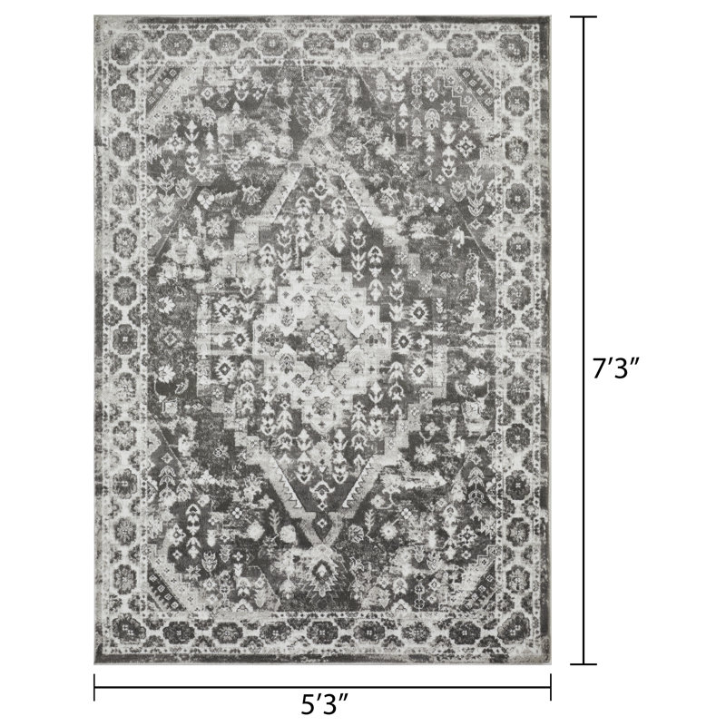 Raghdah Oriental Grey Area Rug, Rectangle 5' x 7'