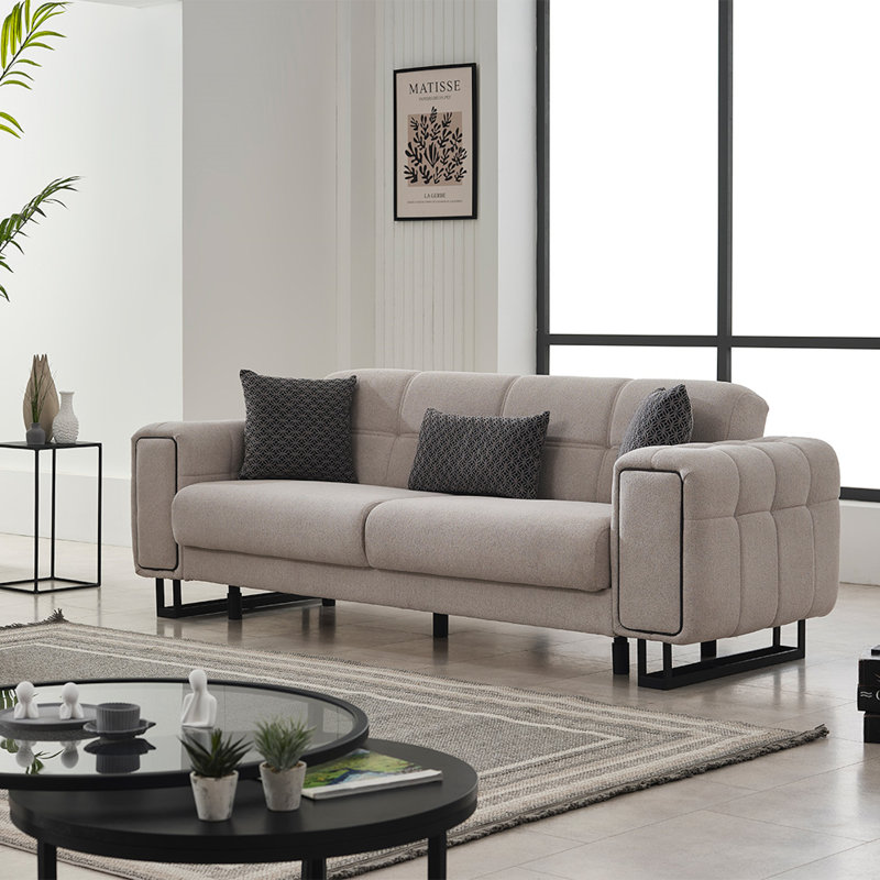 Canapé convertible Nero avec accoudoirs capitonnés et pieds en métal noir - canapé-lit peu encombrant pour les salons élégants