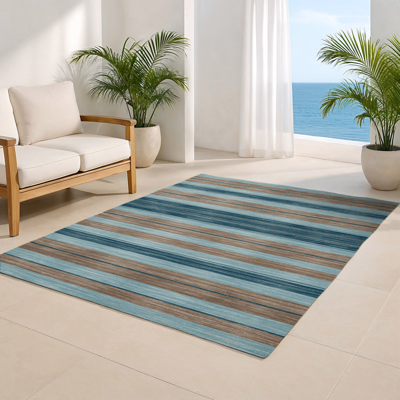 Tapis intérieur / extérieur bleu HorizontalStripes, Rectangulaire 2 pi x 3 pi